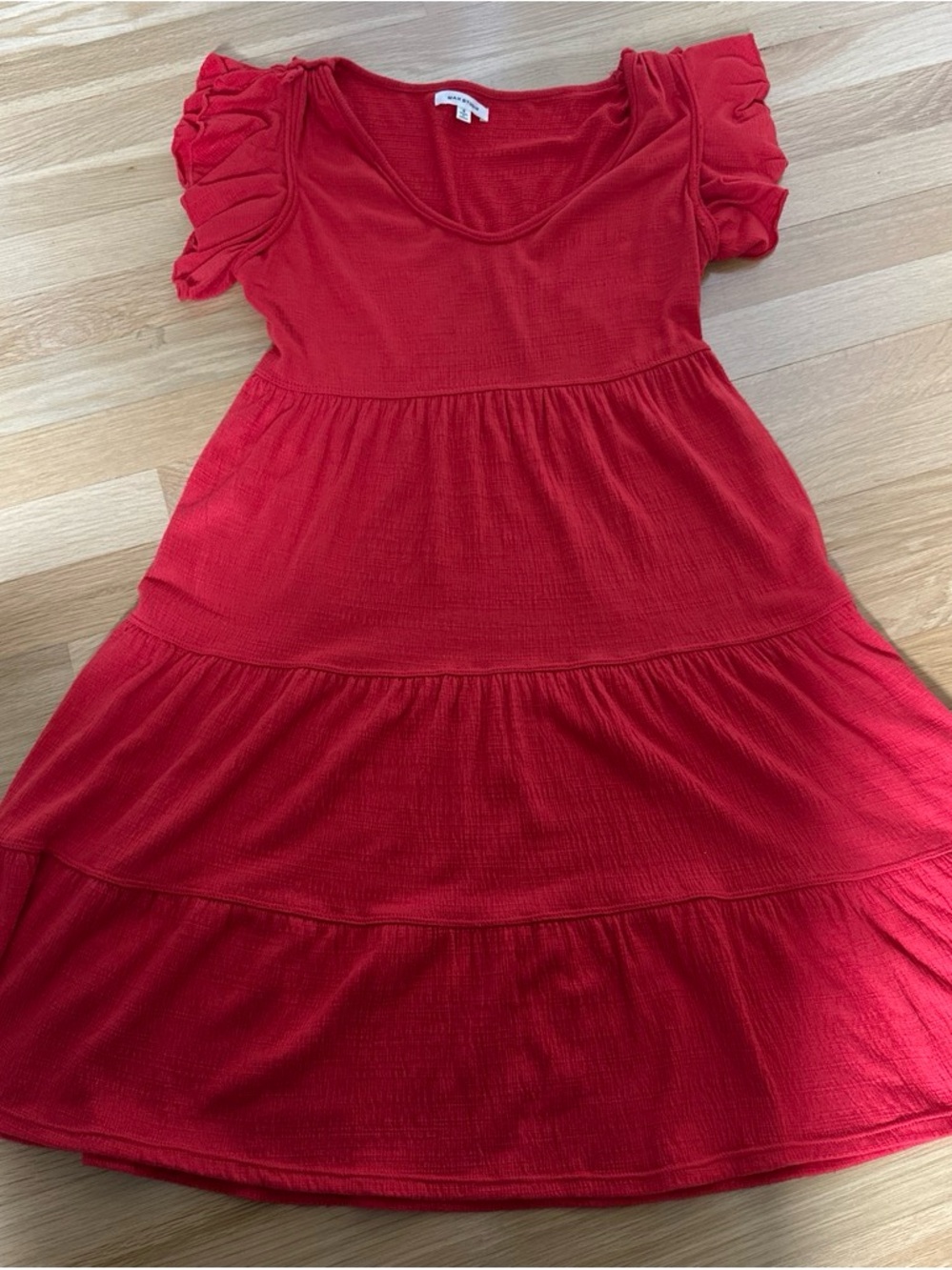 Max Studio Girls Red Tiered Puff Sleeve Dress